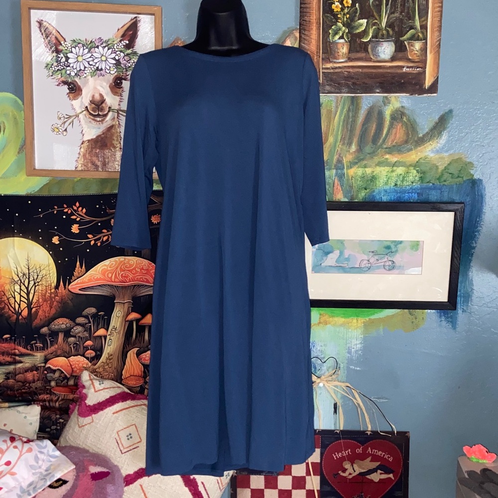 BLUE TUNIC TRAVEL DRESS Eileen Fisher Knee Length